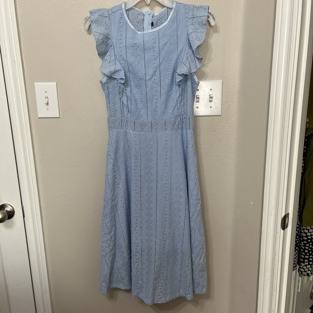 Women's Dress Sz Small Blue Eyelet‎ Lace Zip Lined